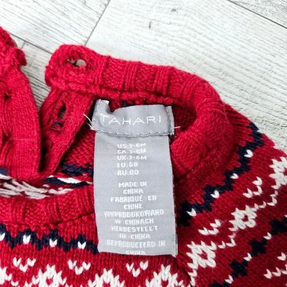 Tahari Christmas Holiday Knit Sweater Onsie Coverall Set Matching Hat 3-6 Months